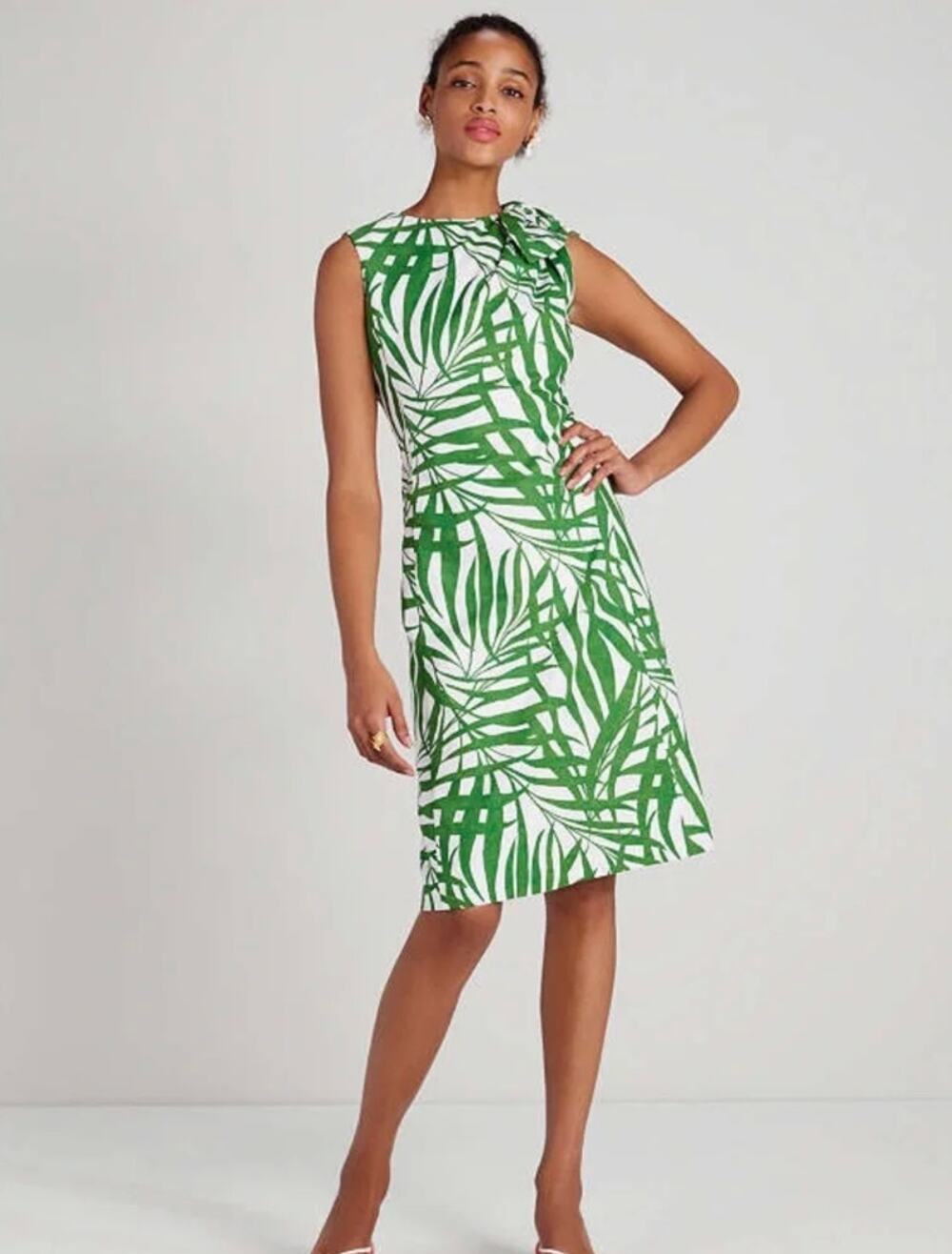 Kate Spade 8 White Green Palm Fronds Midi Dress Resort Coastal Chic